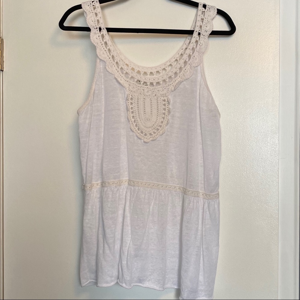 Banana Republic | Cream Linen Crochet Top | Sz XL